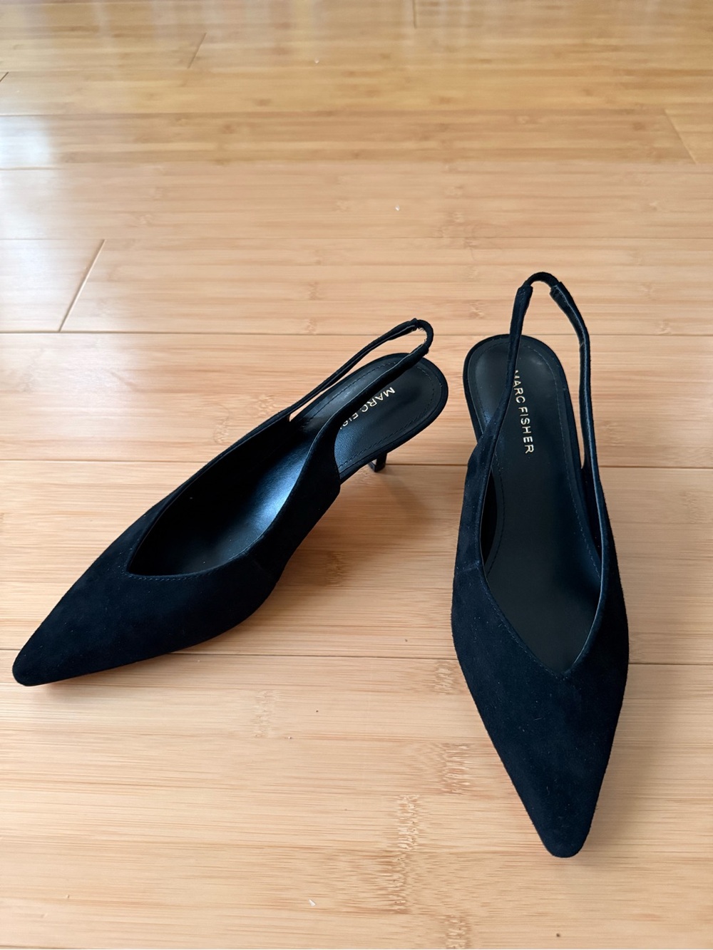 Marc Fisher - Labela - Suede Pointed Slingback Kitten Heels - Black - Size 7 - Picture 2 of 3